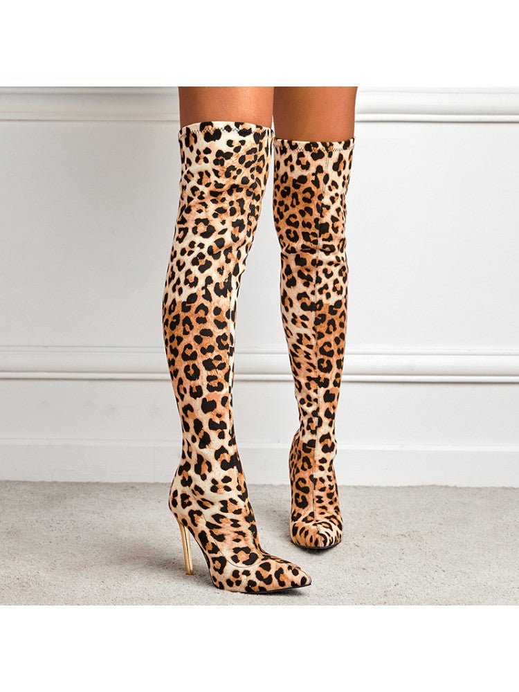 Leopard Suede Over - the - Knee Boots - TayDiane