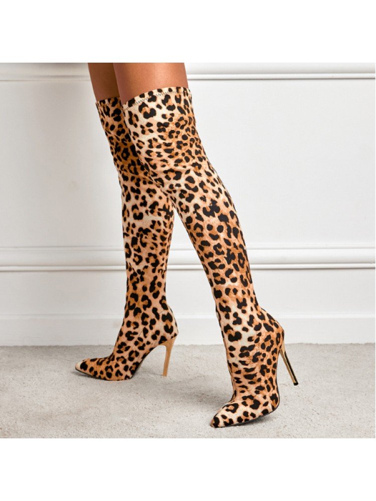 Leopard Suede Over - the - Knee Boots - TayDiane