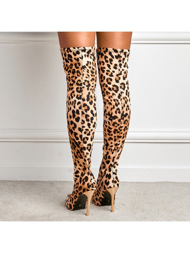 Leopard Suede Over - the - Knee Boots - TayDiane