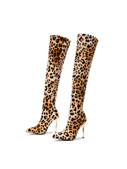 Leopard Suede Over - the - Knee Boots - TayDiane