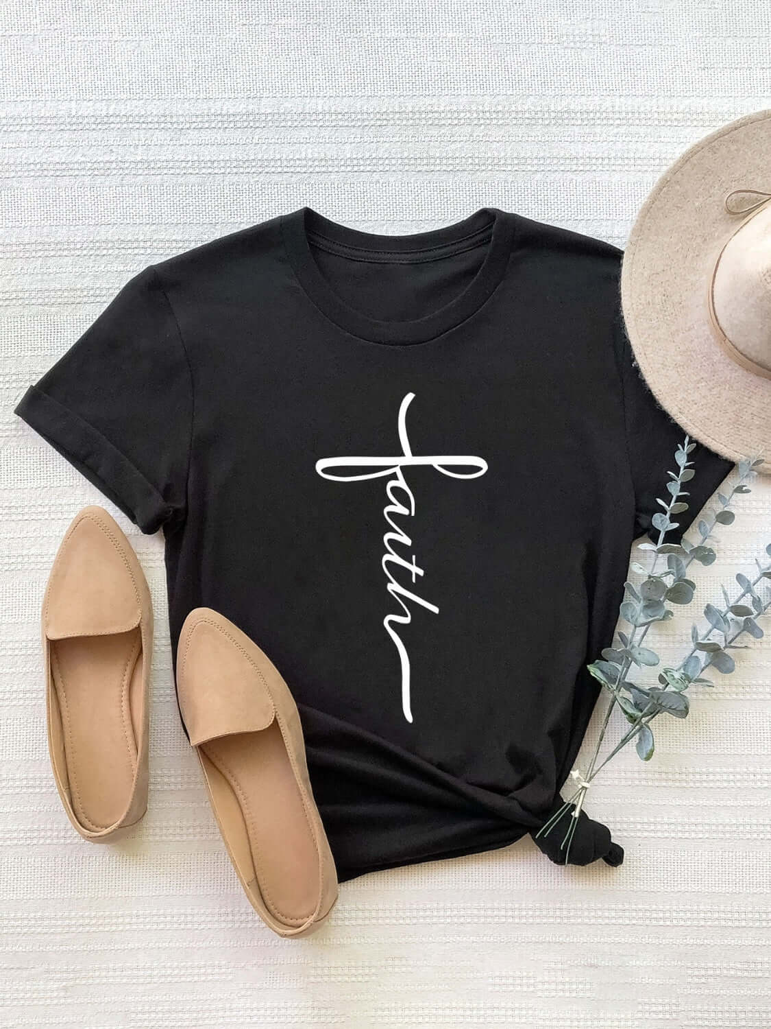 Letter Graphic Round Neck Short Sleeve T - Shirt - TayDiane