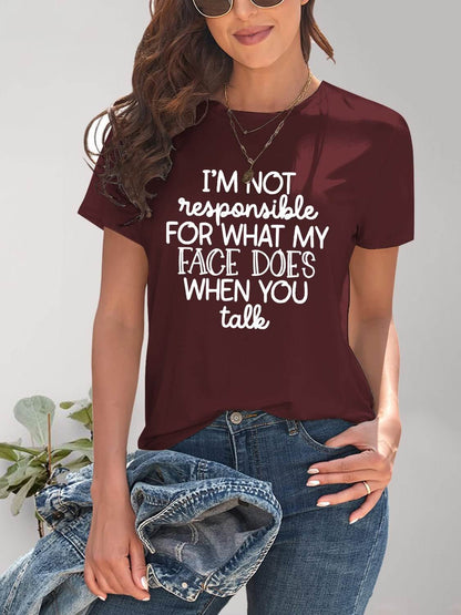 Letter Graphic Round Neck Short Sleeve T - Shirt - TayDiane