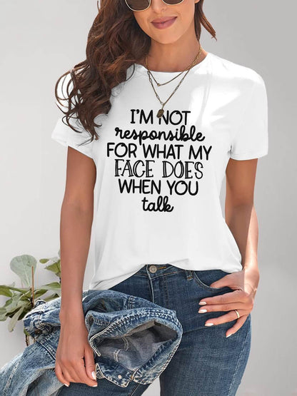 Letter Graphic Round Neck Short Sleeve T - Shirt - TayDiane