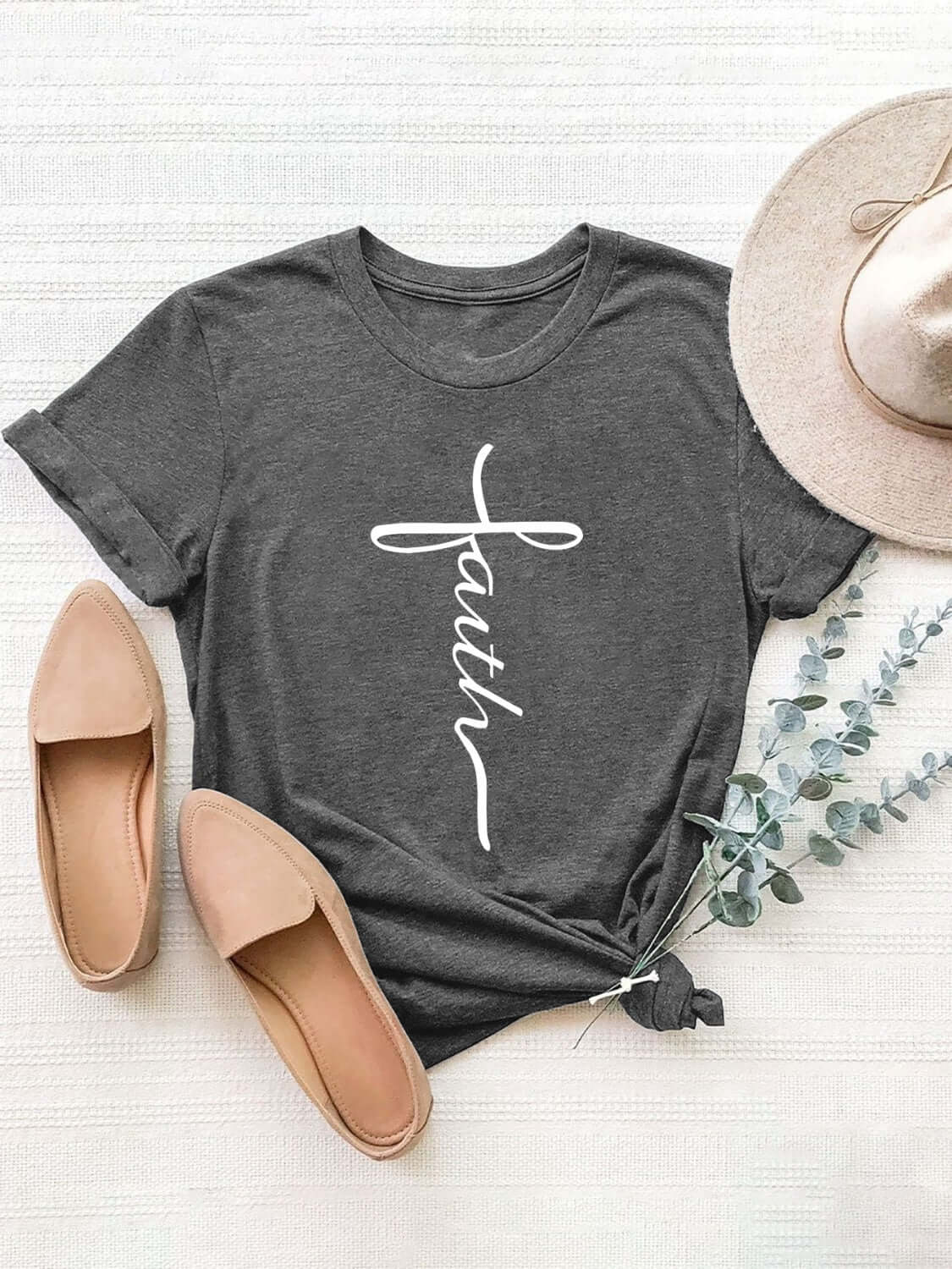 Letter Graphic Round Neck Short Sleeve T - Shirt - TayDiane