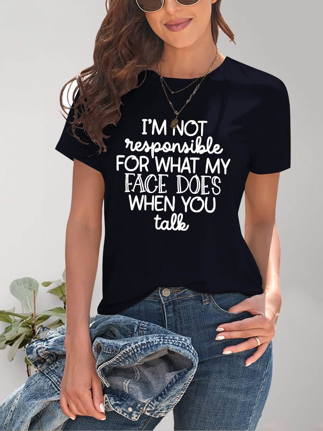 Letter Graphic Round Neck Short Sleeve T - Shirt - TayDiane