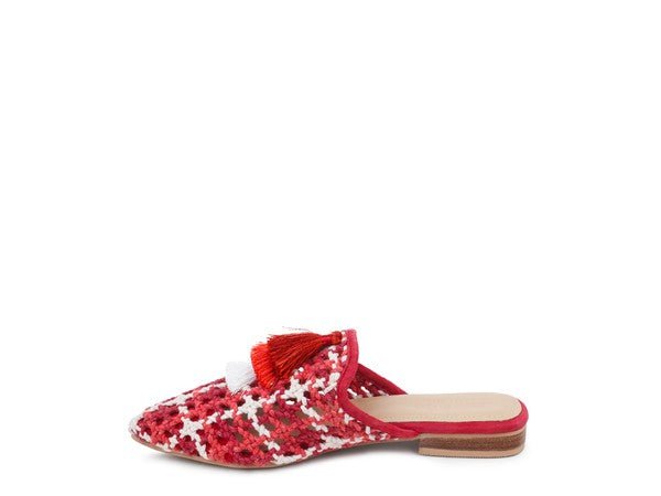 London Rag MARIANA WOVEN FLAT MULES WITH TASSELS - TayDiane