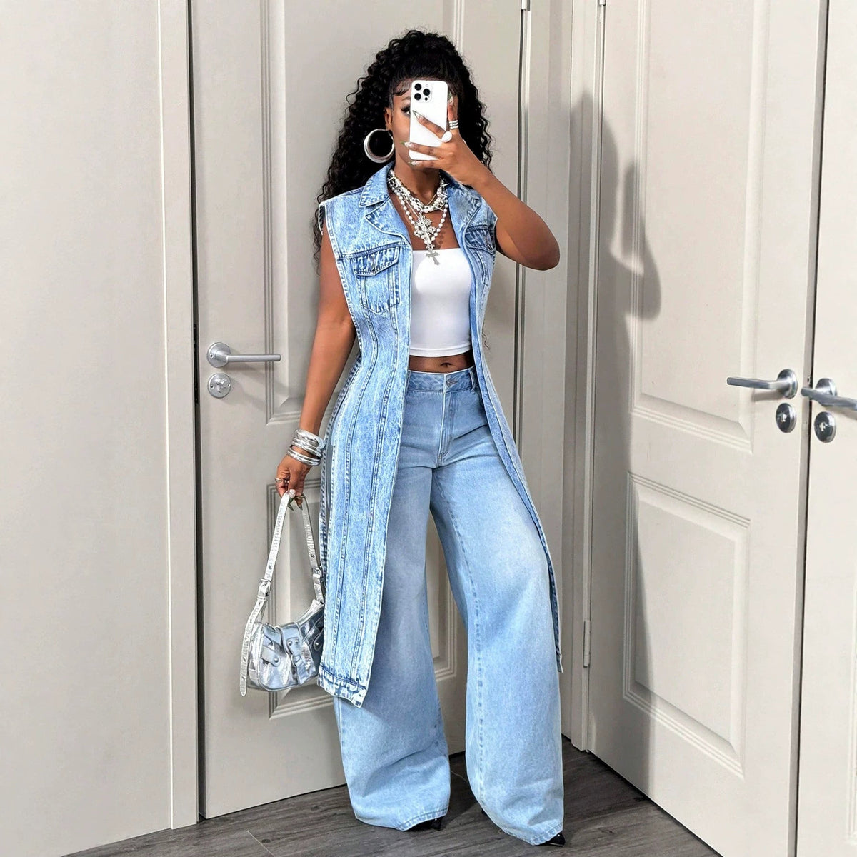 Longline Denim Vest - Taydiane