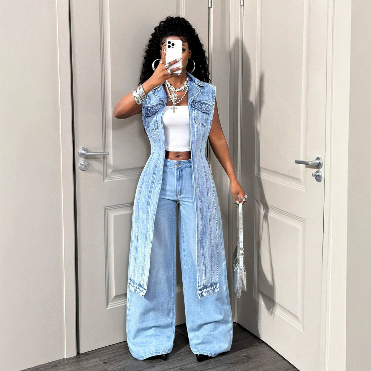 Longline Denim Vest - Taydiane