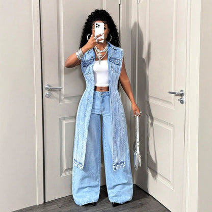 Longline Denim Vest - Taydiane