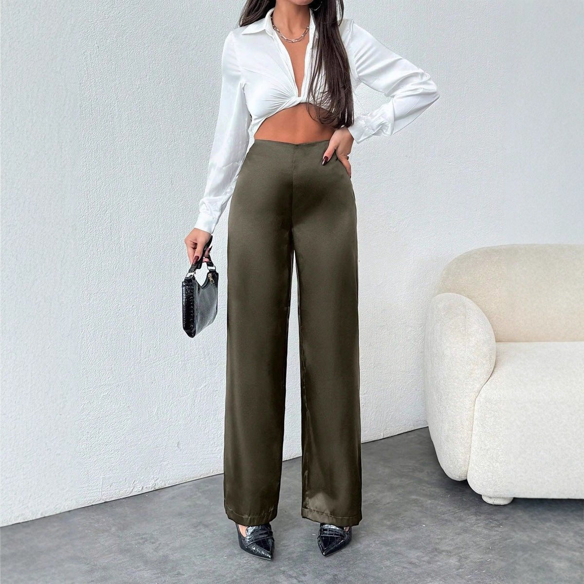 Loose Wide - Leg Satin Pants - TayDiane