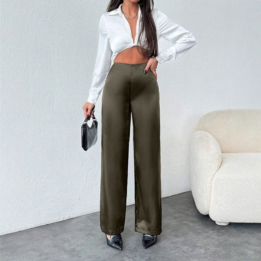 Loose Wide - Leg Satin Pants - TayDiane