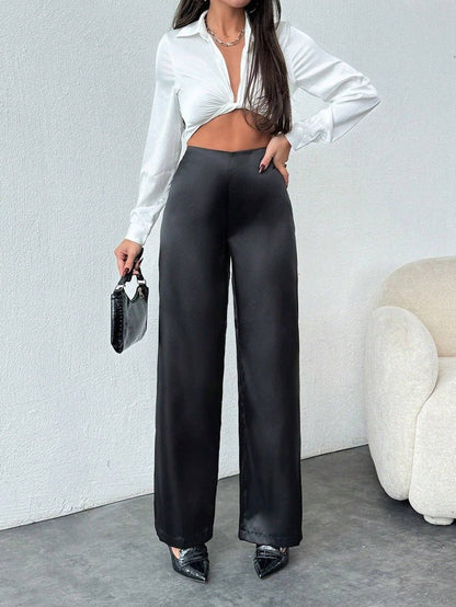 Loose Wide - Leg Satin Pants - TayDiane