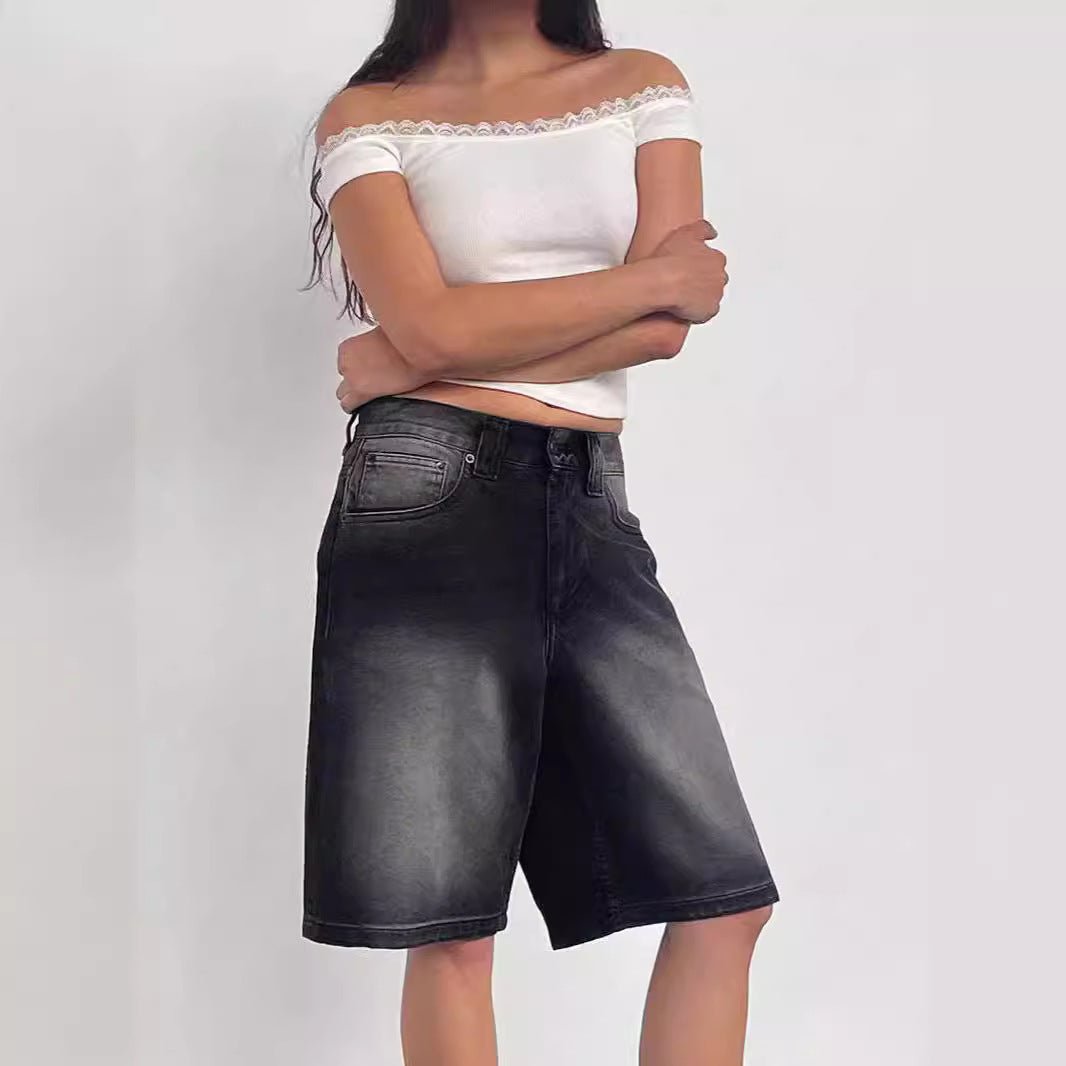 Low Rise Denim Bermuda Shorts - TayDiane
