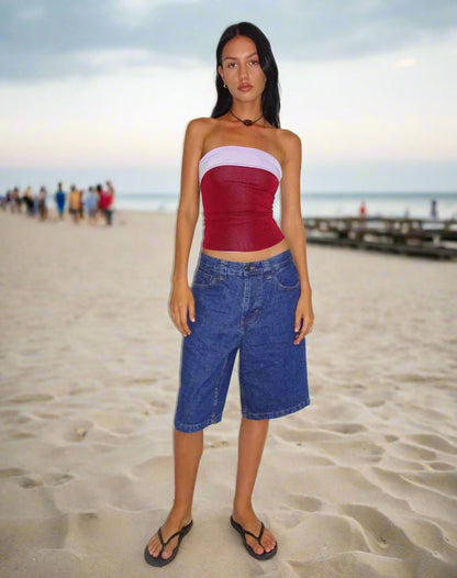 Low Rise Denim Bermuda Shorts - TayDiane