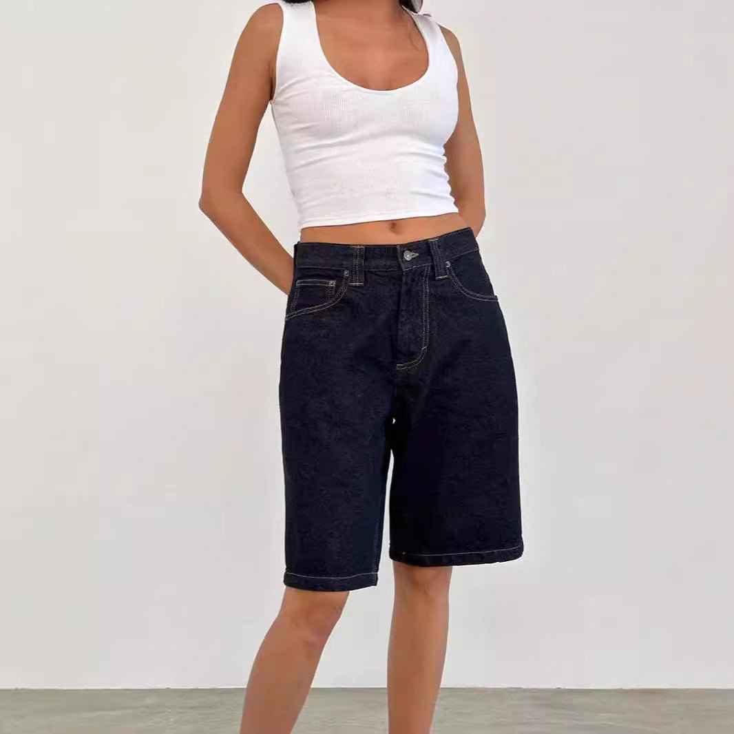 Low Rise Denim Bermuda Shorts - TayDiane