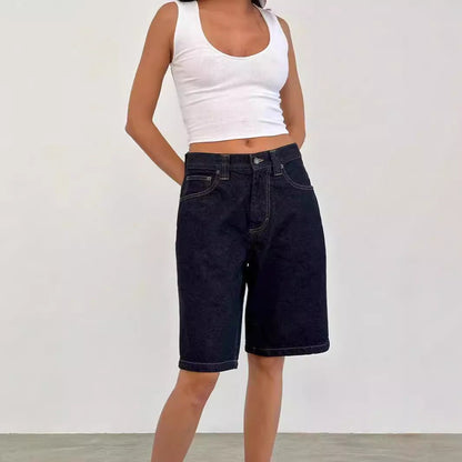 Low Rise Denim Bermuda Shorts - TayDiane