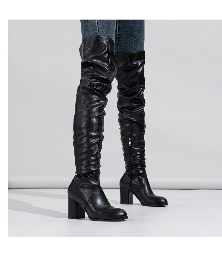 Luxe Over - the - Knee Block Heels Boots - TayDiane