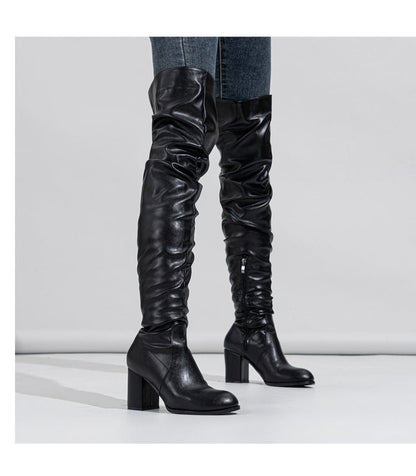 Luxe Over - the - Knee Block Heels Boots - TayDiane