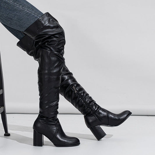 Luxe Over - the - Knee Block Heels Boots - TayDiane