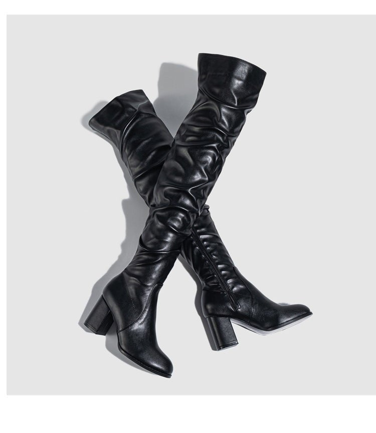 Luxe Over - the - Knee Block Heels Boots - TayDiane