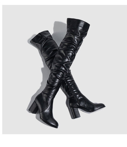 Luxe Over - the - Knee Block Heels Boots - TayDiane