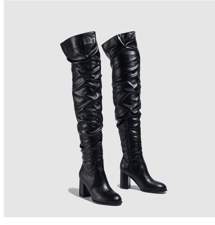 Luxe Over - the - Knee Block Heels Boots - TayDiane