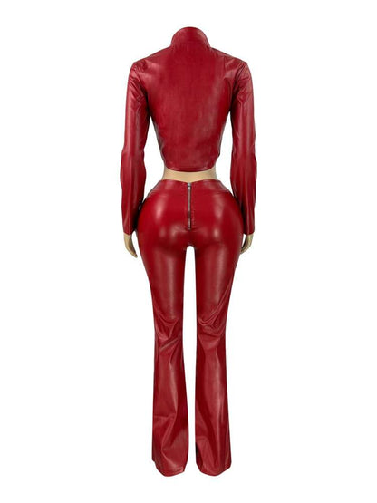 Luxe Vegan Leather Zip - Up Two Piece Set - TayDiane