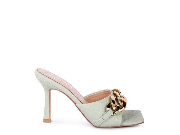 MERMAID Quilted Metal Chain Heeled Sandals - TayDiane