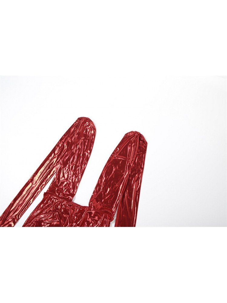 Metallic Red Backless Lace - Up Jumpsuit - TayDiane