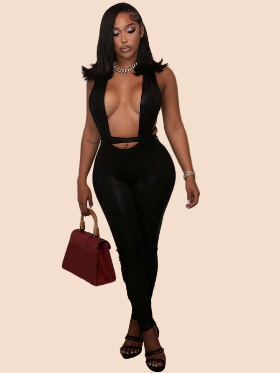 Metallic Red Backless Lace - Up Jumpsuit - TayDiane