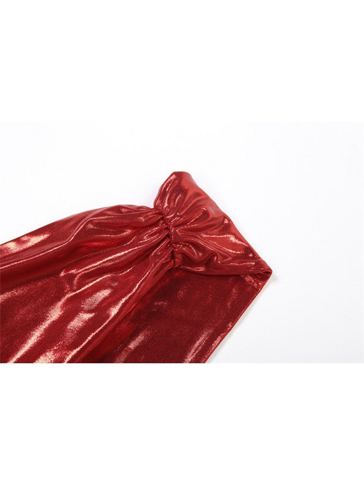 Metallic Red Backless Lace - Up Jumpsuit - TayDiane