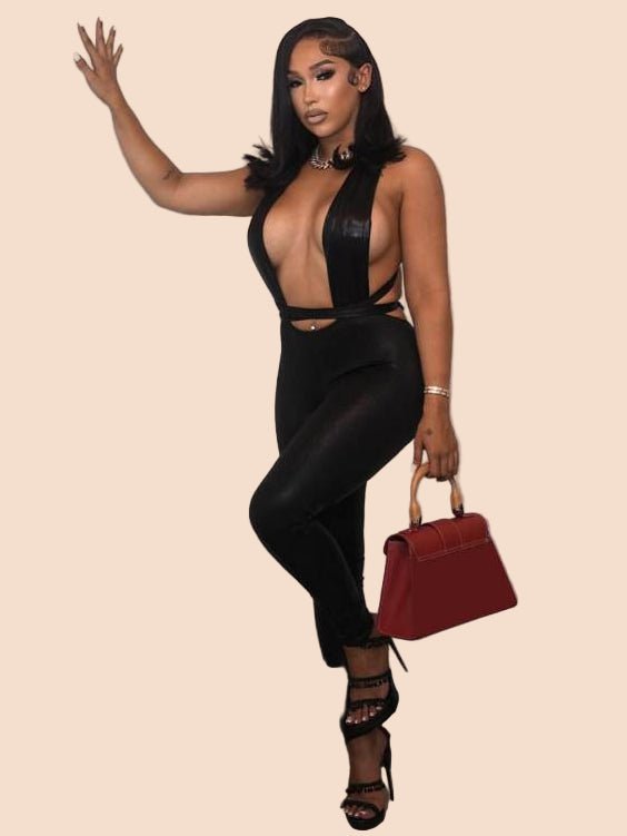 Metallic Red Backless Lace - Up Jumpsuit - TayDiane