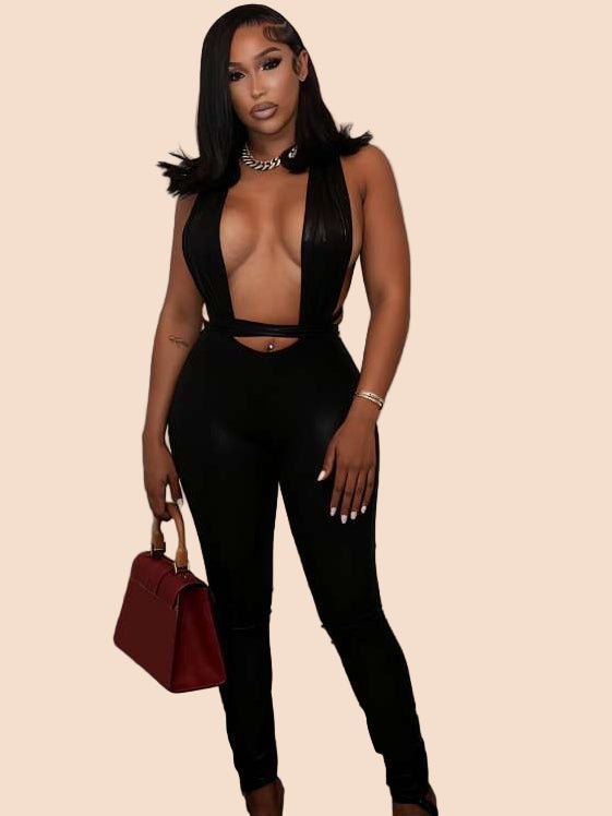 Metallic Red Backless Lace - Up Jumpsuit - TayDiane