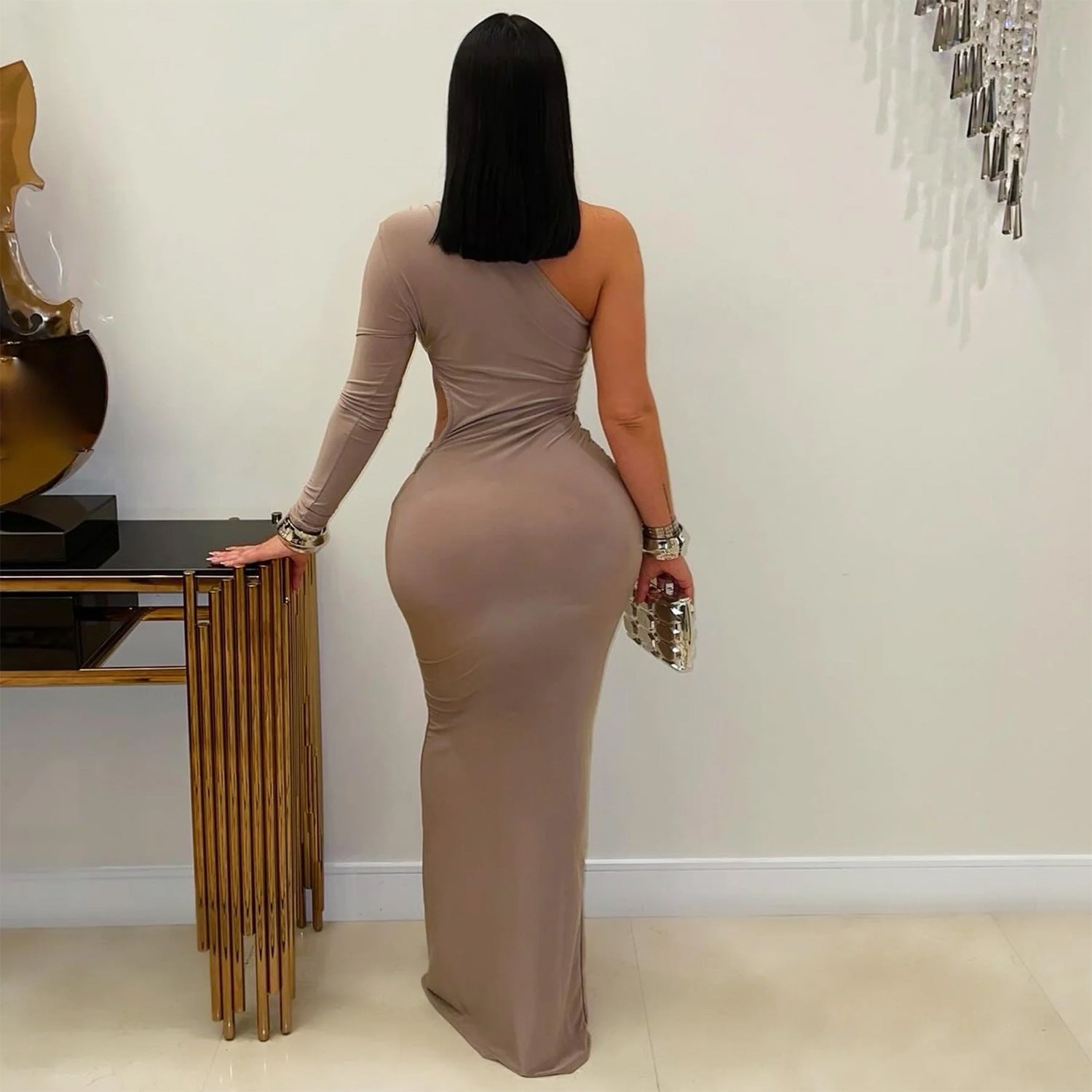 Midnight All Eyes On You One - Sleeve Maxi Dress - TayDiane