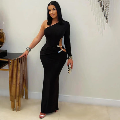 Midnight All Eyes On You One - Sleeve Maxi Dress - TayDiane