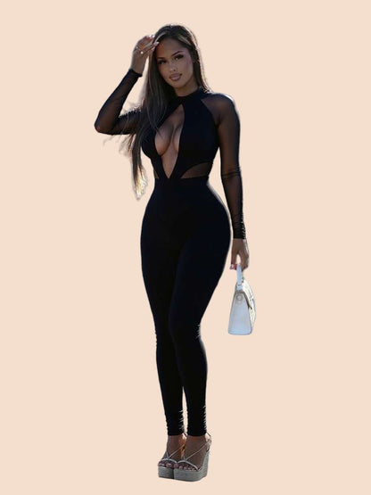 Midnight Allure Mesh Cutout Jumpsuit - TayDiane