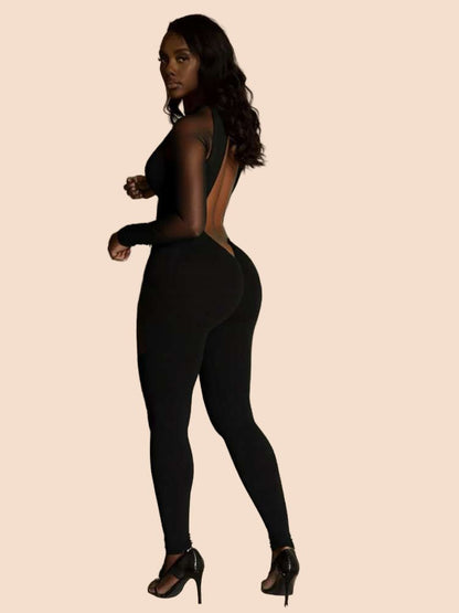 Midnight Allure Mesh Cutout Jumpsuit - TayDiane
