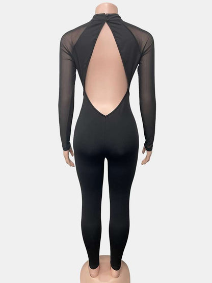 Midnight Allure Mesh Cutout Jumpsuit - TayDiane