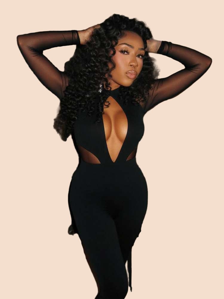 Midnight Allure Mesh Cutout Jumpsuit - TayDiane