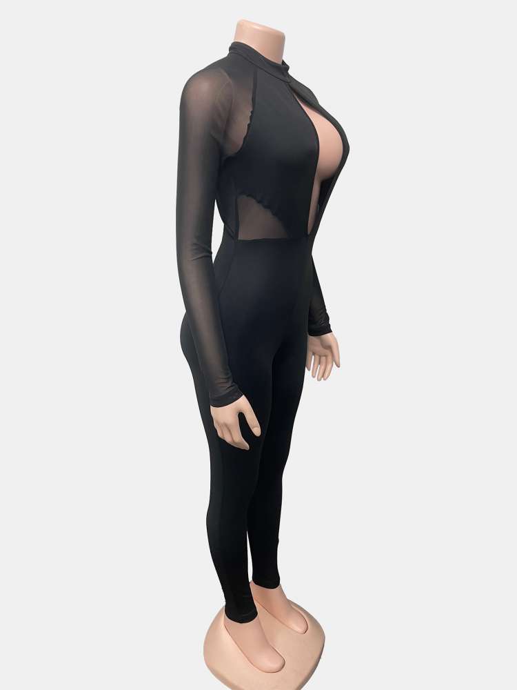 Midnight Allure Mesh Cutout Jumpsuit - TayDiane