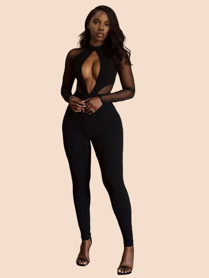 Midnight Allure Mesh Cutout Jumpsuit - TayDiane