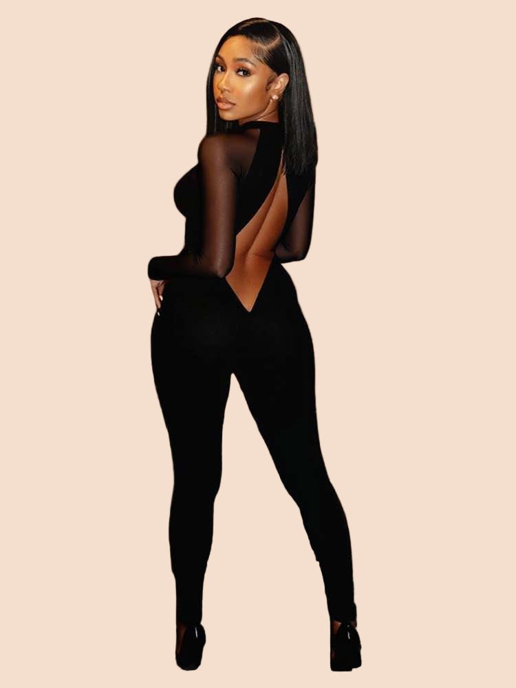 Midnight Allure Mesh Cutout Jumpsuit - TayDiane