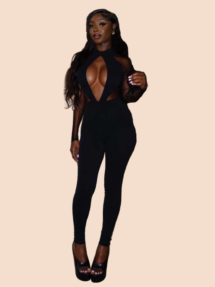 Midnight Allure Mesh Cutout Jumpsuit - TayDiane