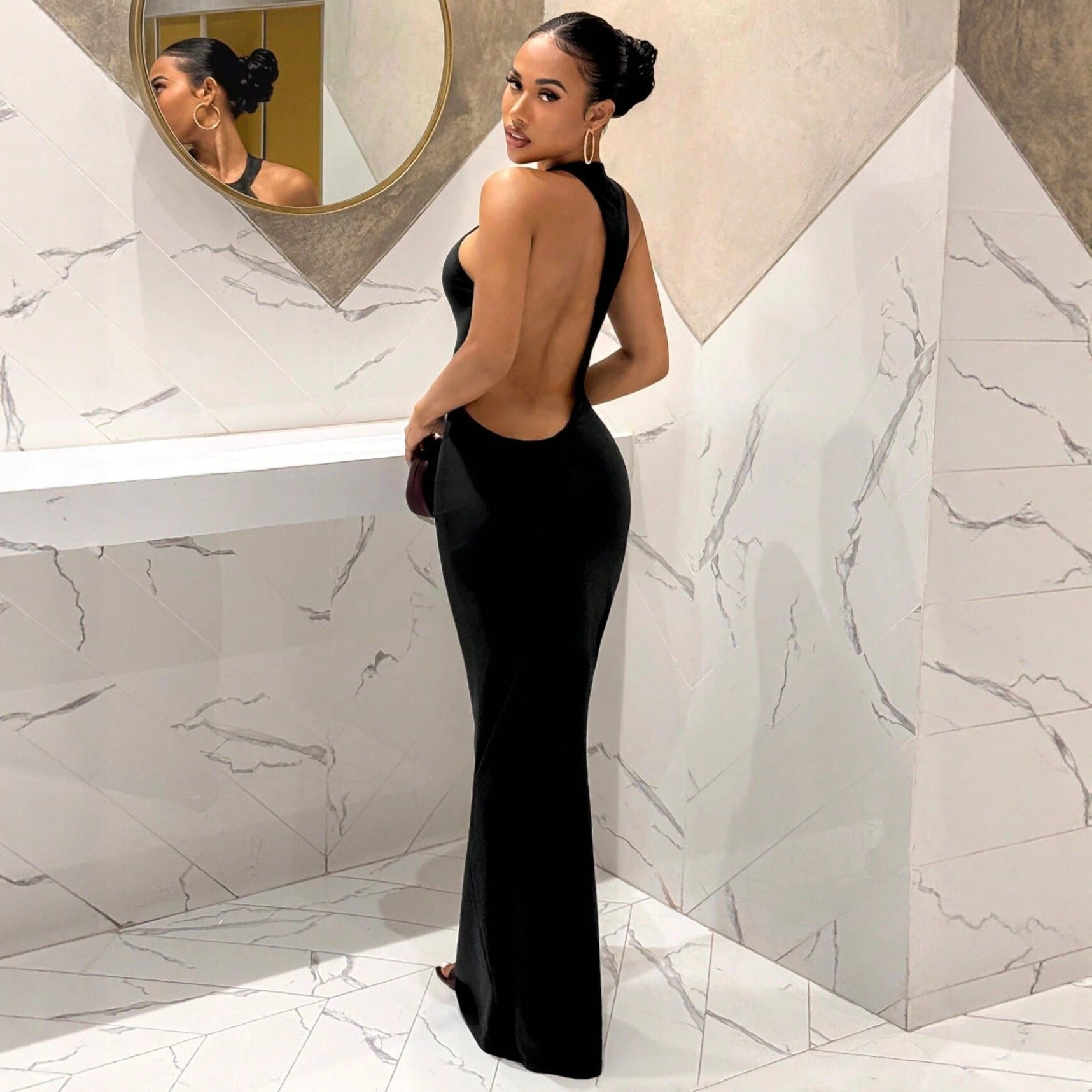 Midnight Allure Open-Back Maxi Dress - Taydiane