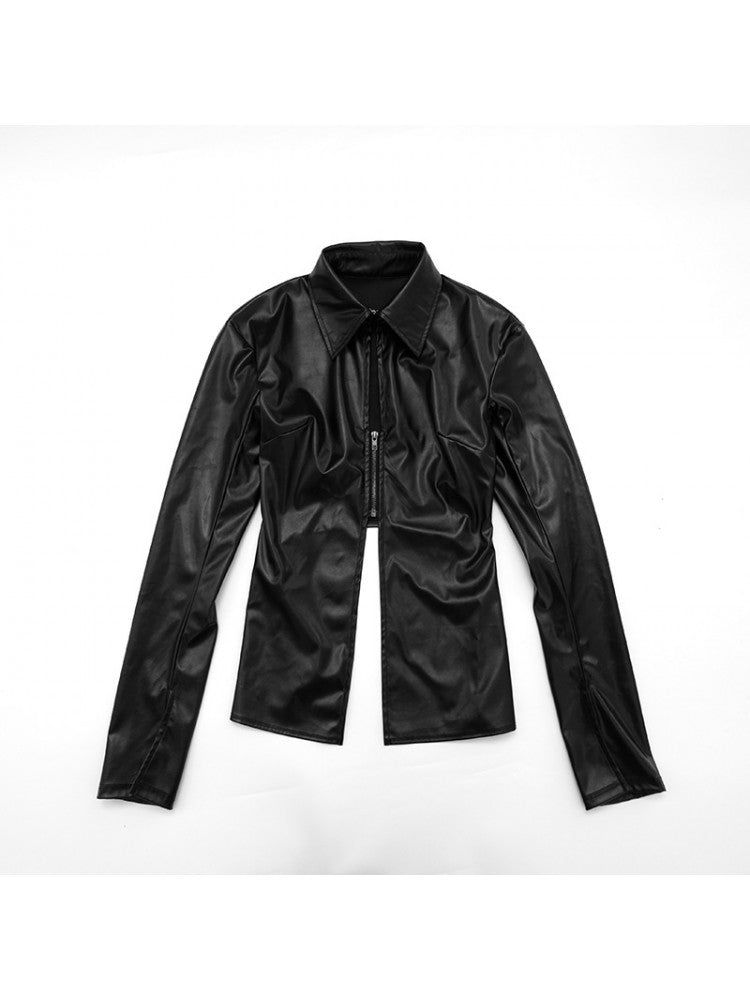 Midnight Edge PU Zipper Blouse - TayDiane