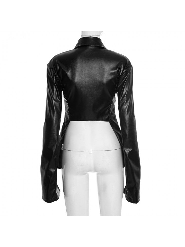 Midnight Edge PU Zipper Blouse - TayDiane