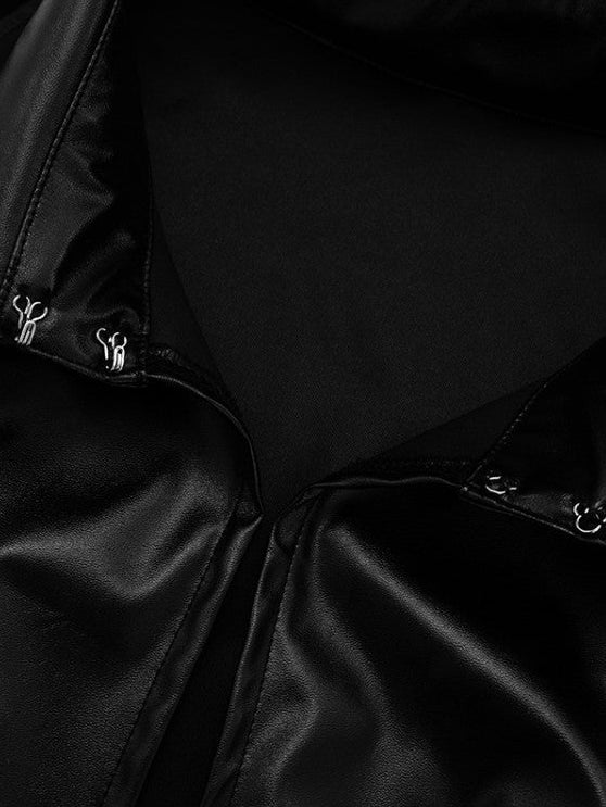 Midnight Edge PU Zipper Blouse - TayDiane