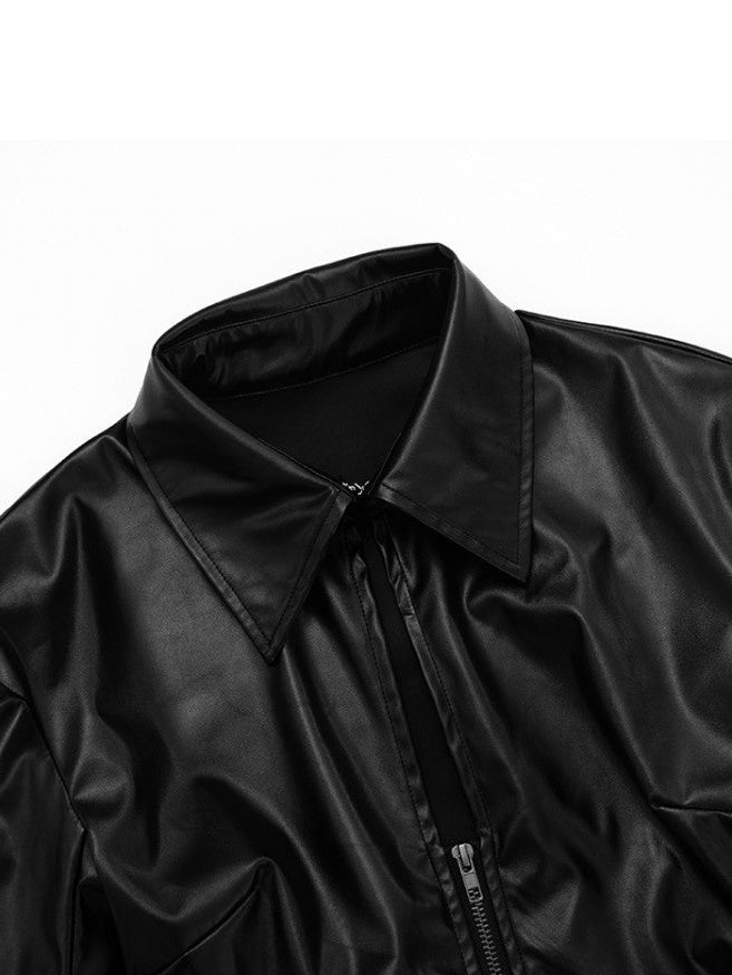 Midnight Edge PU Zipper Blouse - TayDiane