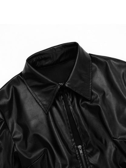 Midnight Edge PU Zipper Blouse - TayDiane