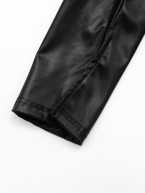 Midnight Edge PU Zipper Blouse - TayDiane